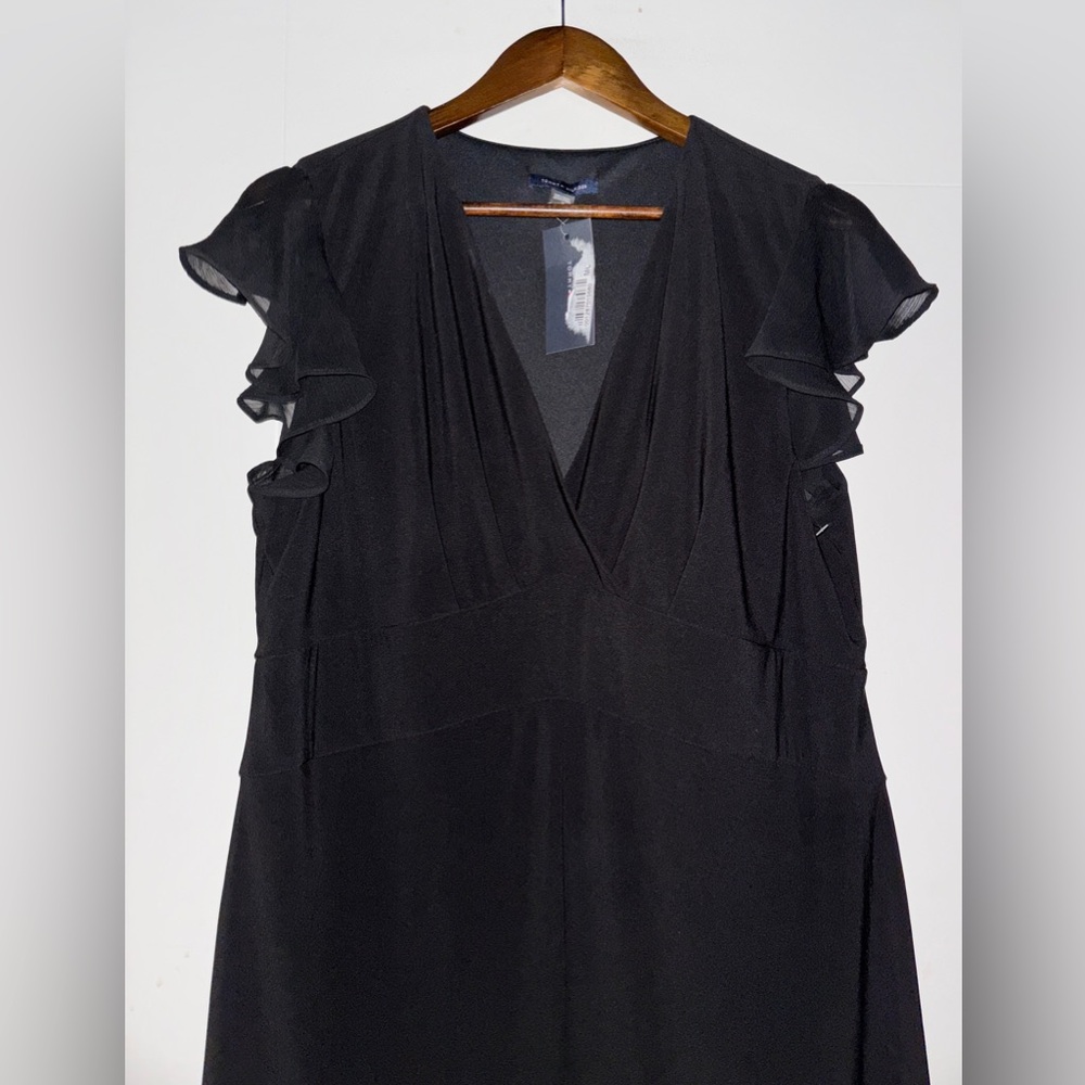 Tommy Hilfiger Chiffon Ruffle Trim V-Neck Midi Black Tiered Dress Women 14 NEW - Picture 5 of 12